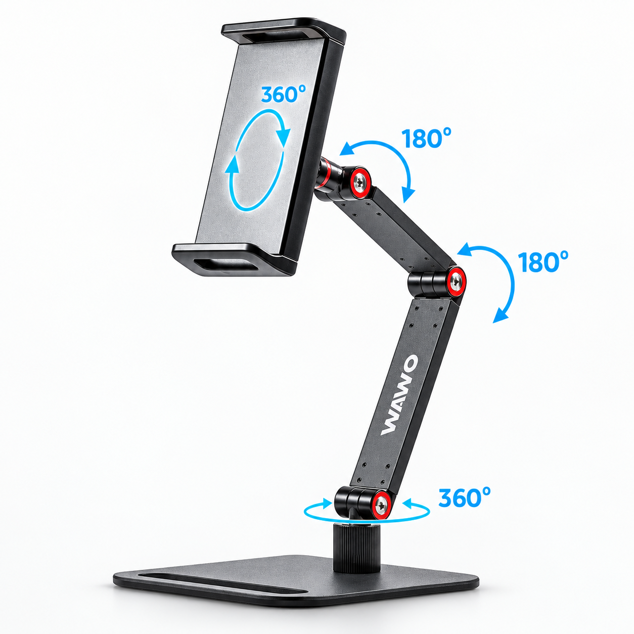 WAWO FlexDesk 360 com cabeça e base de 360 graus e articulações do braço de até 180 graus