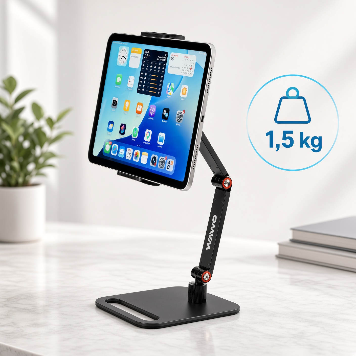 WAWO FlexDesk 360 com indicação dos pontos de rotação de 360 e 180 graus